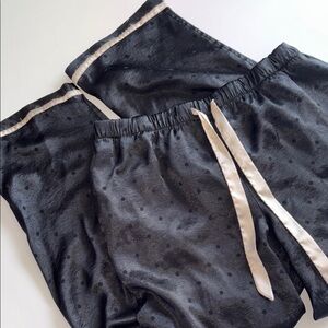Black Victoria’s Secret Silky Polka Dot Pajama Pants with Cream Trim Large VS PJ